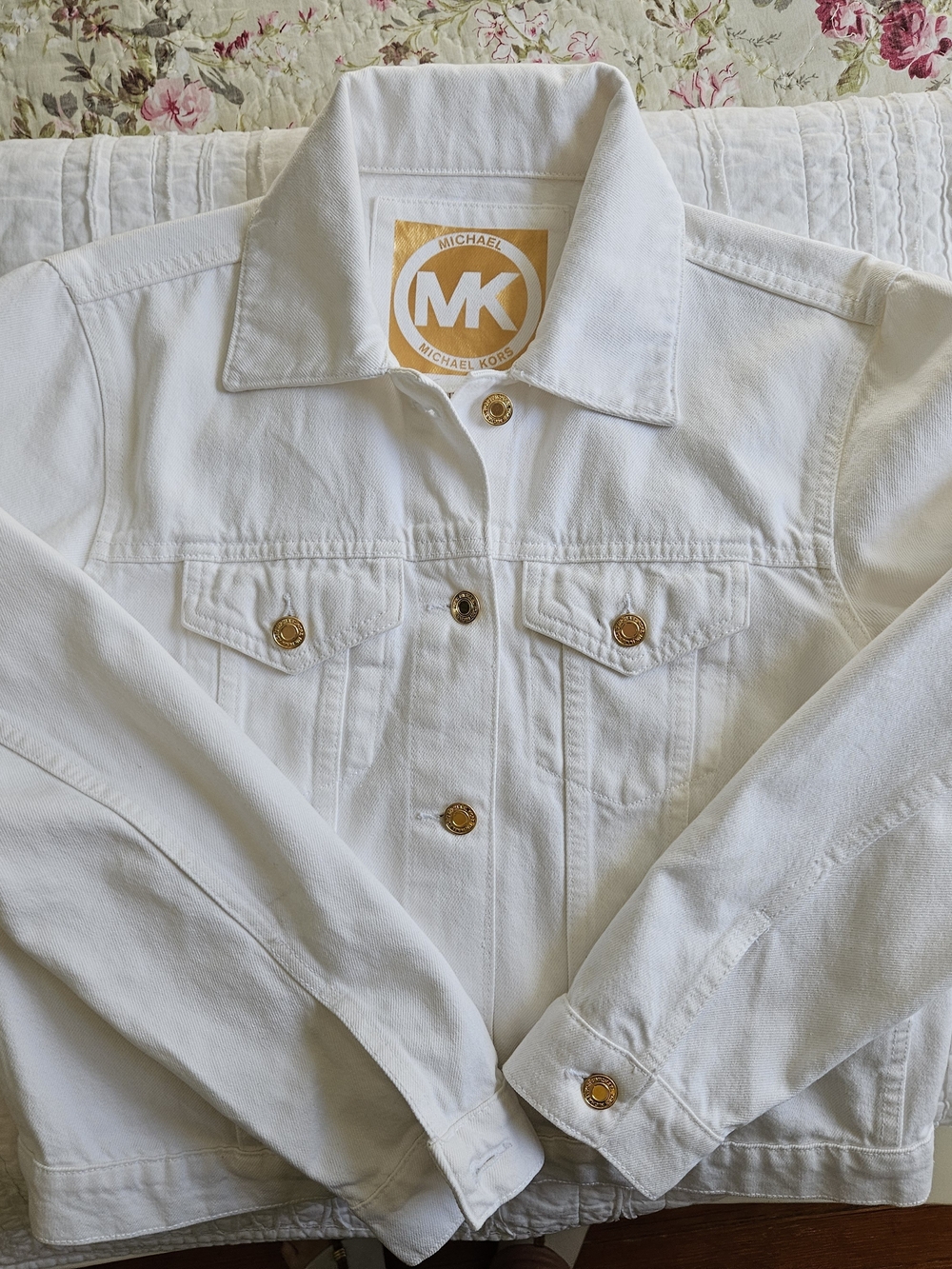 Michael Kors White Denim Jacket with Gold Buttons SZ M